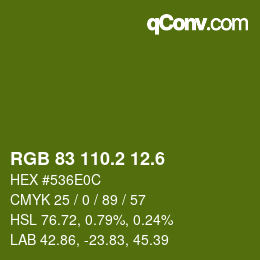 カラーコード: RGB 83 110.2 12.6 | qconv.com