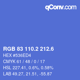 カラーコード: RGB 83 110.2 212.6 | qconv.com