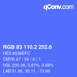 カラーコード: RGB 83 110.2 252.6 | qconv.com