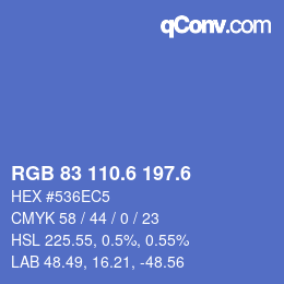 カラーコード: RGB 83 110.6 197.6 | qconv.com
