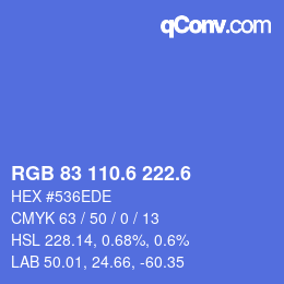 カラーコード: RGB 83 110.6 222.6 | qconv.com