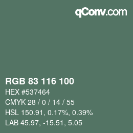 Color code: RGB 83 116 100 | qconv.com