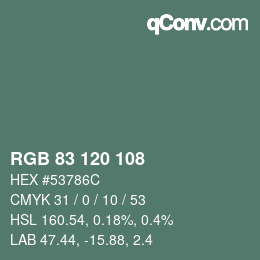 カラーコード: RGB 83 120 108 | qconv.com