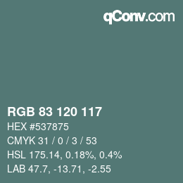 カラーコード: RGB 83 120 117 | qconv.com