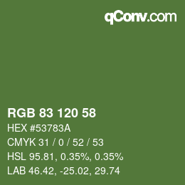 Código de color: RGB 83 120 58 | qconv.com