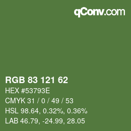 颜色代码: RGB 83 121 62 | qconv.com