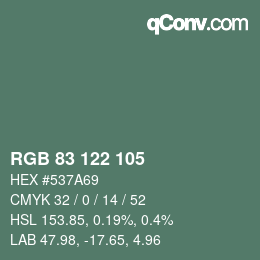 カラーコード: RGB 83 122 105 | qconv.com