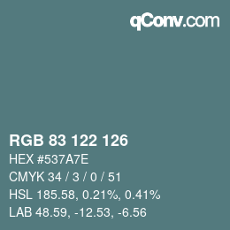 颜色代码: RGB 83 122 126 | qconv.com