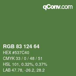 Color code: RGB 83 124 64 | qconv.com
