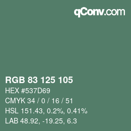 Color code: RGB 83 125 105 | qconv.com