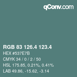 カラーコード: RGB 83 126.4 123.4 | qconv.com