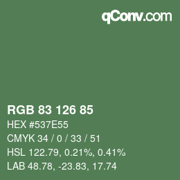 颜色代码: RGB 83 126 85 | qconv.com