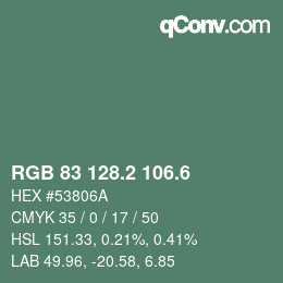 カラーコード: RGB 83 128.2 106.6 | qconv.com
