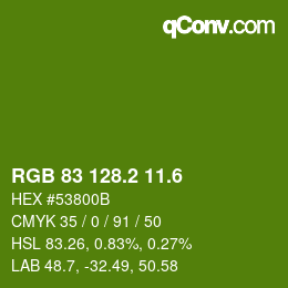 カラーコード: RGB 83 128.2 11.6 | qconv.com