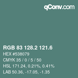 カラーコード: RGB 83 128.2 121.6 | qconv.com