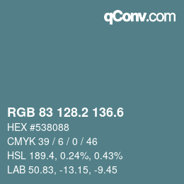 カラーコード: RGB 83 128.2 136.6 | qconv.com
