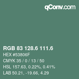 カラーコード: RGB 83 128.6 111.6 | qconv.com