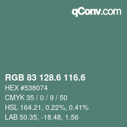 カラーコード: RGB 83 128.6 116.6 | qconv.com