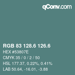 カラーコード: RGB 83 128.6 126.6 | qconv.com