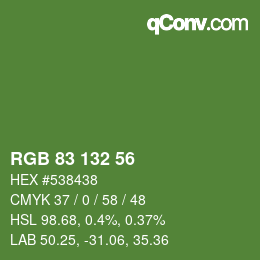 Color code: RGB 83 132 56 | qconv.com