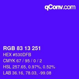 Farbcode: RGB 83 13 251 | qconv.com