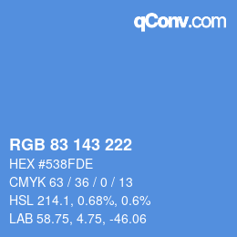 Color code: RGB 83 143 222 | qconv.com