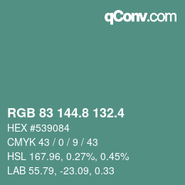カラーコード: RGB 83 144.8 132.4 | qconv.com