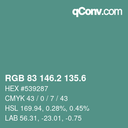 カラーコード: RGB 83 146.2 135.6 | qconv.com