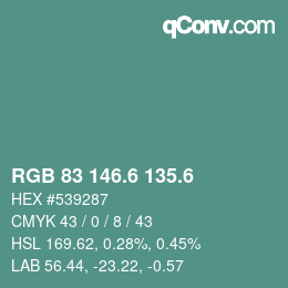 カラーコード: RGB 83 146.6 135.6 | qconv.com