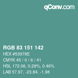 Color code: RGB 83 151 142 | qconv.com