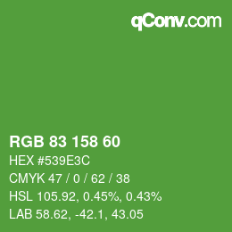カラーコード: RGB 83 158 60 | qconv.com