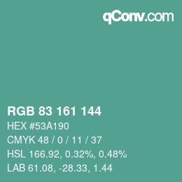 Color code: RGB 83 161 144 | qconv.com