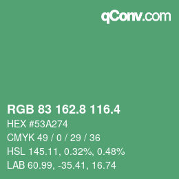 カラーコード: RGB 83 162.8 116.4 | qconv.com