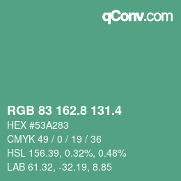 カラーコード: RGB 83 162.8 131.4 | qconv.com