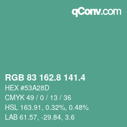 カラーコード: RGB 83 162.8 141.4 | qconv.com