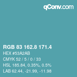 カラーコード: RGB 83 162.8 171.4 | qconv.com