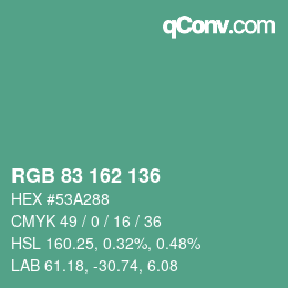 Código de color: RGB 83 162 136 | qconv.com