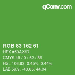 カラーコード: RGB 83 162 61 | qconv.com