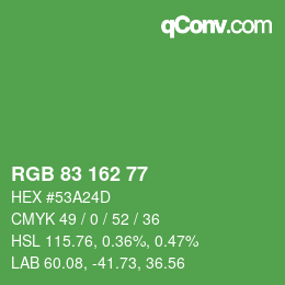 Color code: RGB 83 162 77 | qconv.com