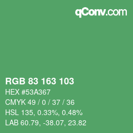 カラーコード: RGB 83 163 103 | qconv.com