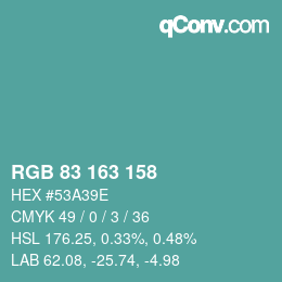 Color code: RGB 83 163 158 | qconv.com