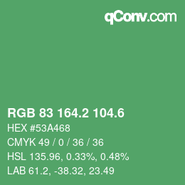 カラーコード: RGB 83 164.2 104.6 | qconv.com