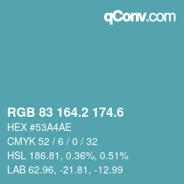 カラーコード: RGB 83 164.2 174.6 | qconv.com