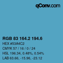 カラーコード: RGB 83 164.2 194.6 | qconv.com
