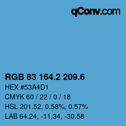 カラーコード: RGB 83 164.2 209.6 | qconv.com