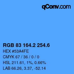 カラーコード: RGB 83 164.2 254.6 | qconv.com
