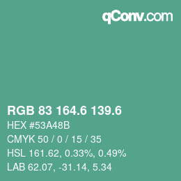 カラーコード: RGB 83 164.6 139.6 | qconv.com