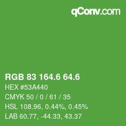 カラーコード: RGB 83 164.6 64.6 | qconv.com
