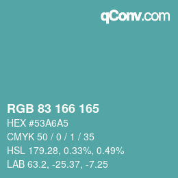 カラーコード: RGB 83 166 165 | qconv.com