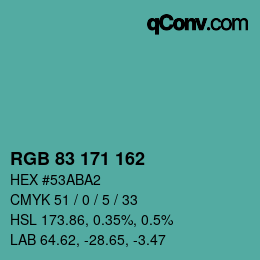 Color code: RGB 83 171 162 | qconv.com